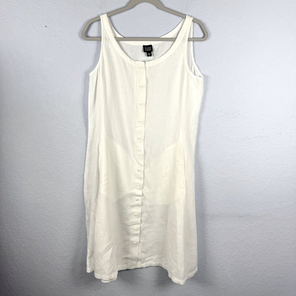 Eileen Fisher White Linen Sleeveless Dress Size Small